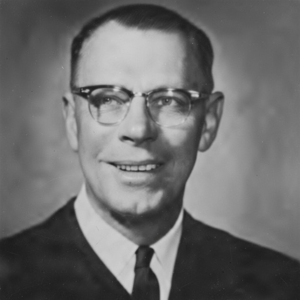 Historic black and white portrait of Rev. Fred Gabert of Bethlehem Lutheran Church in Vancouver, who helped organize the first Lutheran mission congregation in Richmond, BC, in 1953.