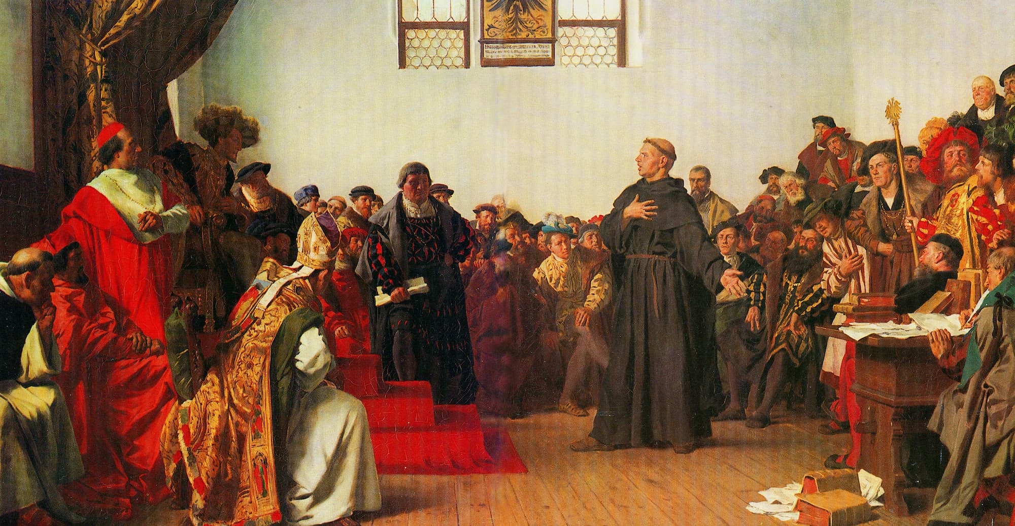 Anton von Werner’s 1877 painting of Martin Luther at the Diet of Worms delivering his famous defense of the Christian faith: 'My conscience is captive to the Word of God... Here I stand. I cannot do otherwise. God help me. Amen.'